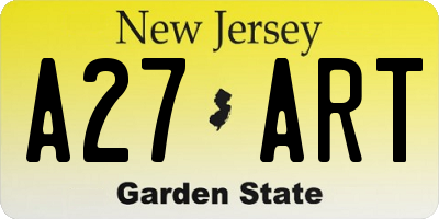 NJ license plate A27ART