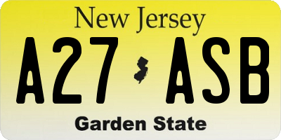 NJ license plate A27ASB