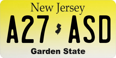 NJ license plate A27ASD