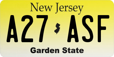 NJ license plate A27ASF