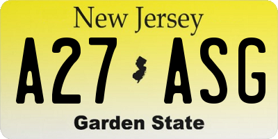 NJ license plate A27ASG