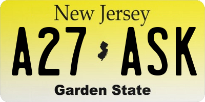 NJ license plate A27ASK
