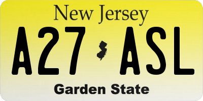 NJ license plate A27ASL