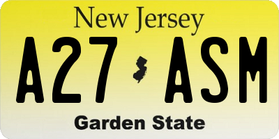 NJ license plate A27ASM