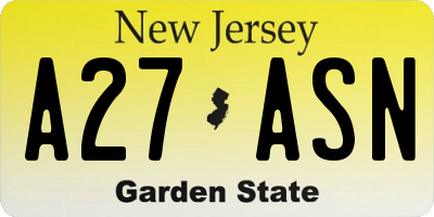 NJ license plate A27ASN
