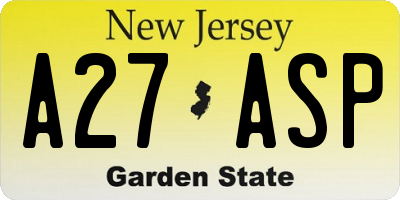 NJ license plate A27ASP