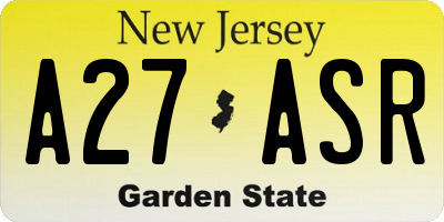 NJ license plate A27ASR