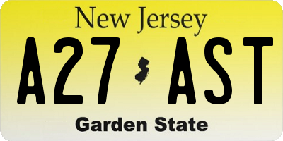 NJ license plate A27AST