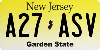 NJ license plate A27ASV