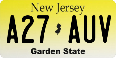 NJ license plate A27AUV