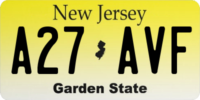 NJ license plate A27AVF