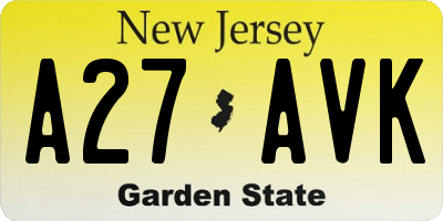 NJ license plate A27AVK