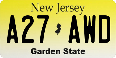 NJ license plate A27AWD