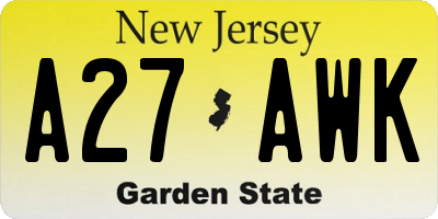 NJ license plate A27AWK