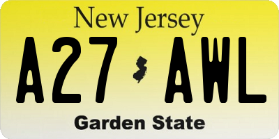 NJ license plate A27AWL
