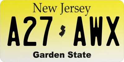 NJ license plate A27AWX