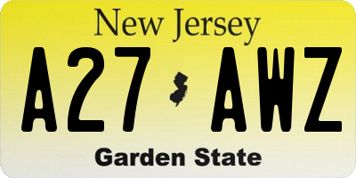 NJ license plate A27AWZ