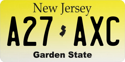 NJ license plate A27AXC