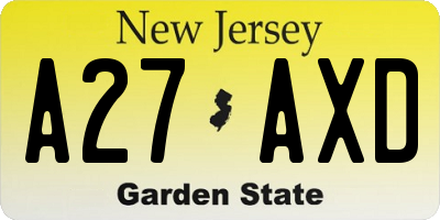 NJ license plate A27AXD