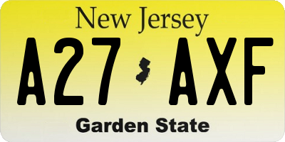 NJ license plate A27AXF