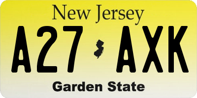 NJ license plate A27AXK