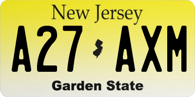 NJ license plate A27AXM