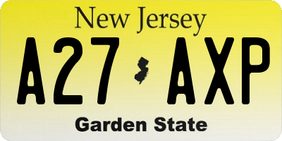 NJ license plate A27AXP