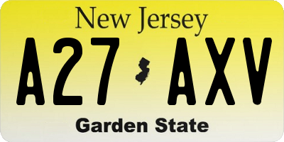NJ license plate A27AXV