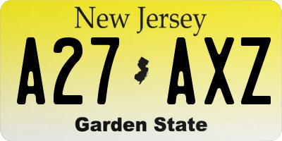 NJ license plate A27AXZ