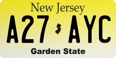 NJ license plate A27AYC