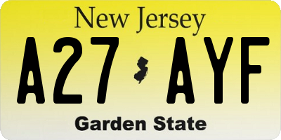 NJ license plate A27AYF