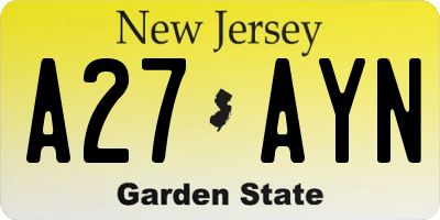 NJ license plate A27AYN