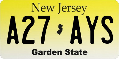 NJ license plate A27AYS