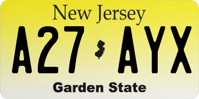 NJ license plate A27AYX