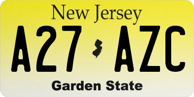 NJ license plate A27AZC