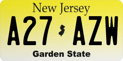 NJ license plate A27AZW