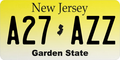 NJ license plate A27AZZ