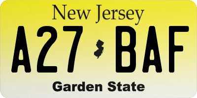 NJ license plate A27BAF