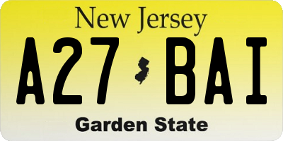 NJ license plate A27BAI