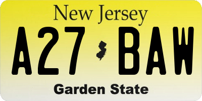 NJ license plate A27BAW