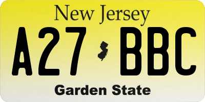 NJ license plate A27BBC