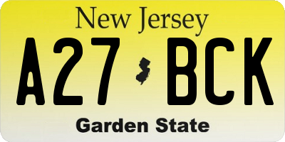 NJ license plate A27BCK