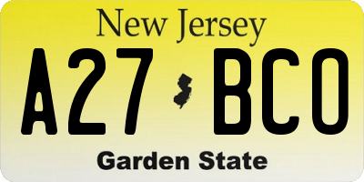 NJ license plate A27BCO
