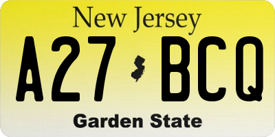 NJ license plate A27BCQ