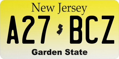 NJ license plate A27BCZ