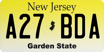 NJ license plate A27BDA