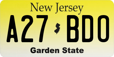 NJ license plate A27BDO
