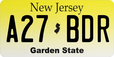 NJ license plate A27BDR