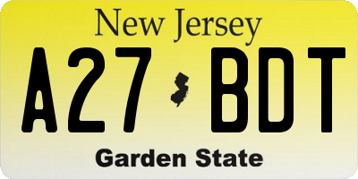 NJ license plate A27BDT