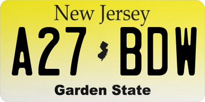 NJ license plate A27BDW